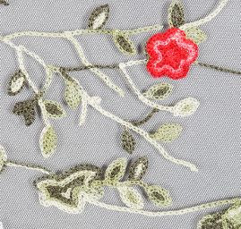 Krajka výšivka drobné květy motýlci černý tyl