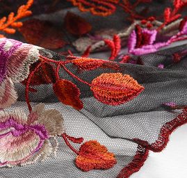 Krajka výšivka na tylu černá