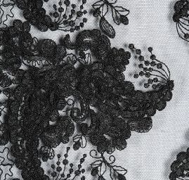 Krajka výšivka na tylu vzor paisley černá