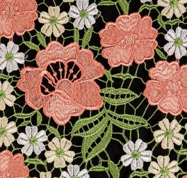 Krajka hrubá plastický vzor barevné květy růžová