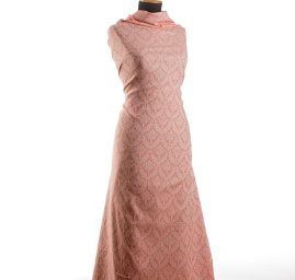 Žakárová látka ornament pastel meruňková