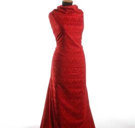 Brokát bavlna směs květy/ornamenty červená