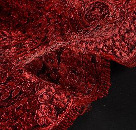 Krajka efektní lurexová výšivka vínová