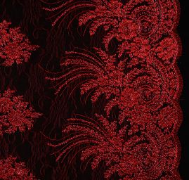 Krajka efektní lurexová výšivka vínová