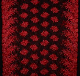 Krajka efektní lurexová výšivka vínová