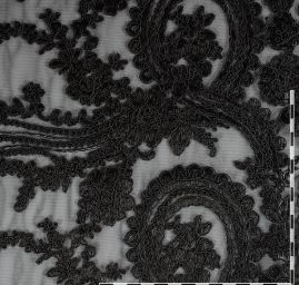 Krajka bordurová na tylu květy/ornament černá