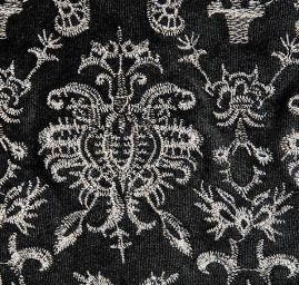 Samet pružný výšivka ornament černá/stříbrná
