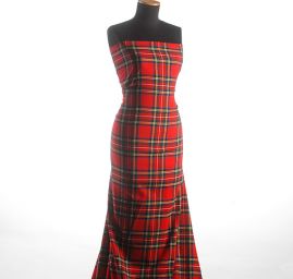 Kostýmová látka kostka tartan vínově červená