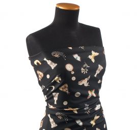 Žoržetová pletenina design MarLen tisk jednorožec černá