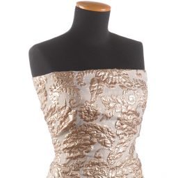 Brokát lamé zlatostříbrný velké květy béžový