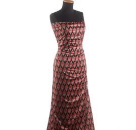 Satén pružný tisk art deco vzor červený