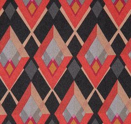 Satén pružný tisk art deco vzor červený