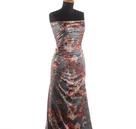 Satén pružný tisk vzor kašmír/paisley hnědošedý