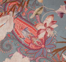 Satén pružný tisk vzor kašmír/paisley hnědošedý