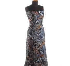 Žoržet šatový pružný vzor kašmír/paisley modrý