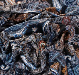 Žoržet šatový pružný vzor kašmír/paisley modrý