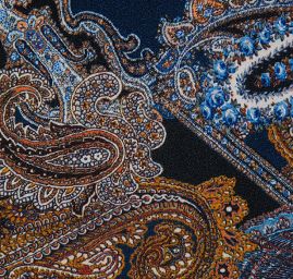 Žoržet šatový pružný vzor kašmír/paisley modrý