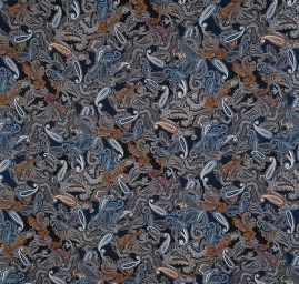 Žoržet šatový pružný vzor kašmír/paisley modrý