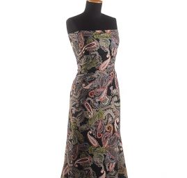 Žoržet šatový pružný vzor kašmír/paisley černý