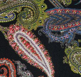 Žoržet šatový pružný vzor kašmír/paisley černý