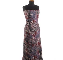Žoržet šatový pružný vzor kašmír/paisley vínový
