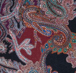 Žoržet šatový pružný vzor kašmír/paisley vínový