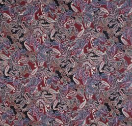 Žoržet šatový pružný vzor kašmír/paisley vínový