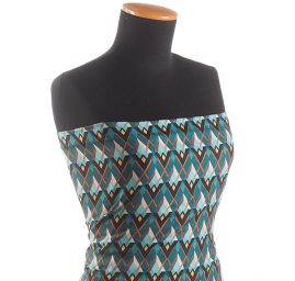 Žoržet šatový pružný tisk art deco vzor tyrkysový