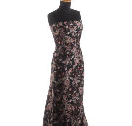 Žoržet šatový pružný tisk květy paisley černý