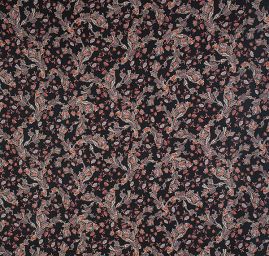 Žoržet šatový pružný tisk květy paisley černý