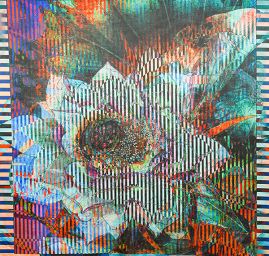 Atlas kupón květ leknínu/proužky oranžovo-modré