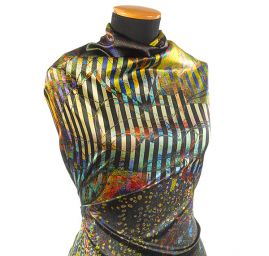 Atlas kupón květ leknínu/proužky zeleno-fialová