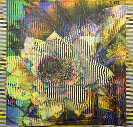 Atlas kupón květ leknínu/proužky zeleno-fialová