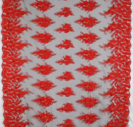 Krajka tylová plastický květ červenočerná