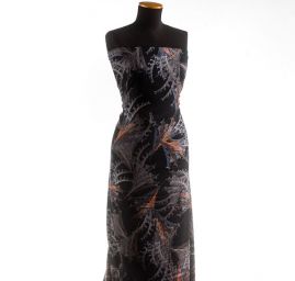 Viskozová šatová látka tisk abstraktní vzor fialová II.jakost