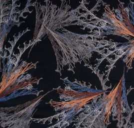 Viskozová šatová látka tisk abstraktní vzor fialová II.jakost