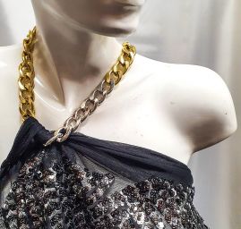 Krajka výšivka na tylu doplněna flitry černostříbrná