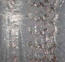 Krajka výšivka na tylu doplněna flitry labutě