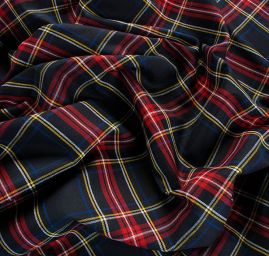 Kostýmová látka vzor kostky tartan červenočerná