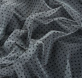 Tyl šatový sametový flock puntík šedočerný