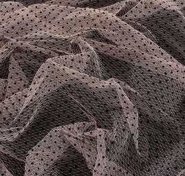 Tyl šatový sametový flock puntík růžovočerný