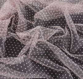 Tyl šatový sametový flock puntík pružný jemný růžový