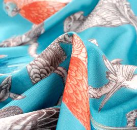 Úplet středně silný Punto tisk ptáci tyrkysová