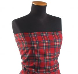 Kostýmová látka vzor kostky tartan červená/černá