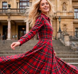 Kostýmová látka vzor kostky tartan červená/černá