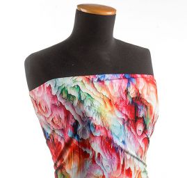 Viskozová šatová látka tisk abstrakt červenorůžová