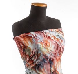 Viskozová šatová látka tisk abstrakt hnědá