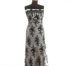 Krajka výšivka na tylu květinová černá