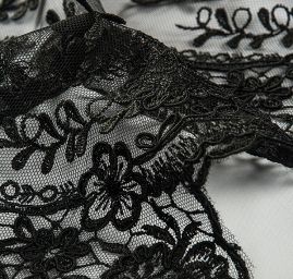Krajka výšivka na tylu květinová černá