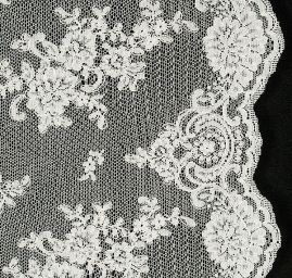 Krajka výšivka na tylu květinová slonová kost